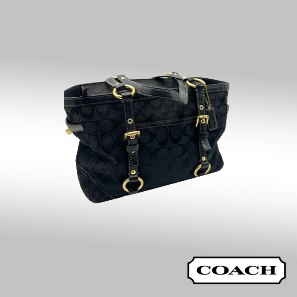 Coach Signature Satchel – Black with Gold-Tone Hardware